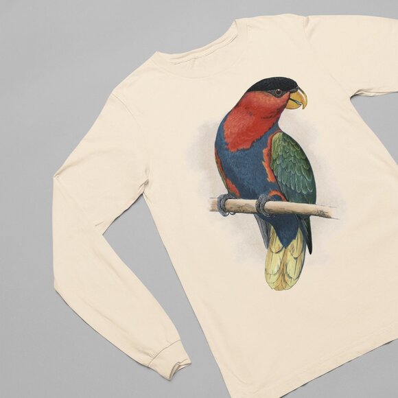 Black-capped Lory Vintage Parrot Print Long Sleeve Graphic Tee T-shirt S M L XL - Picture 2 of 6